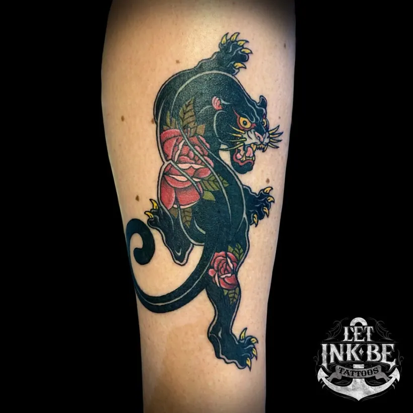 oldschool tattoo zwarte panter