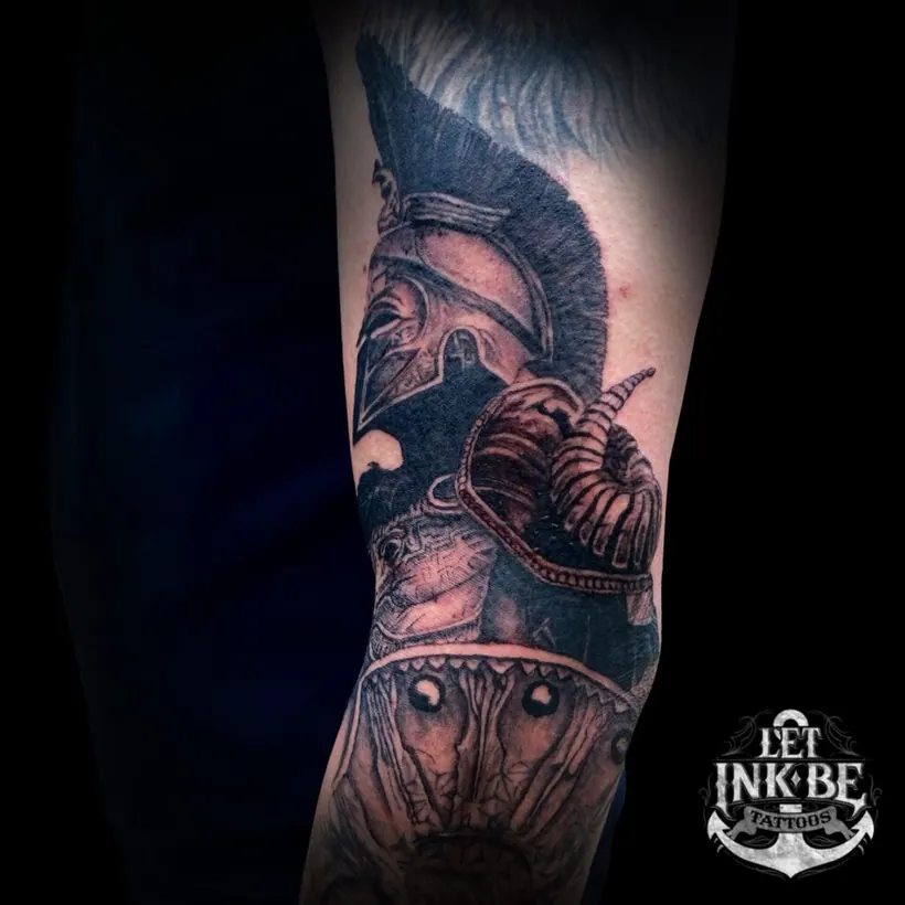 black and grey tattoo gladiator