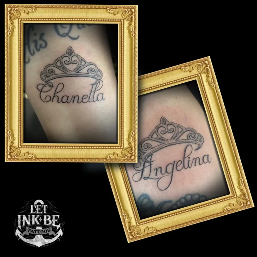 name tattoo fine line black and grey