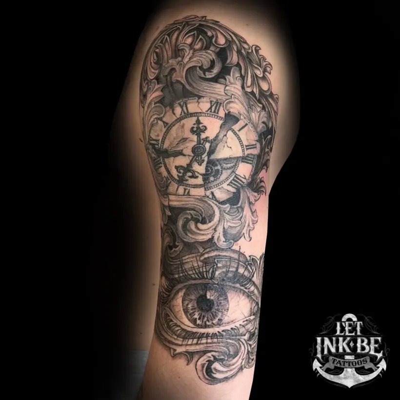 black and grey tattoo casino sleeve