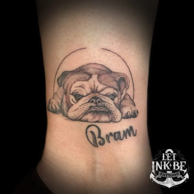 black and grey tattoo bulldog